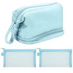 BELLE VOUS Pack of 3 Travel Makeup Bag with Mesh Storage Pouches - 1 Large Zipper Makeup Storage Bag & 2 Mesh Storage Pouches for Accessories & Brushes - Waterproof Toiletry Bag for Women, Blue,