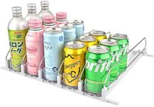 Chris.W Drink Organizer for Fridge, 5 Rows Soda Can Dispenser for Refrigerator with Pusher Glide, Self-Pushing Beverage Organizer, Width Adjustable Fridge Beverage Dispenser (White, 15.4 In)