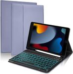 ProElite Keyboard case for Apple iPad 10.2" 9th Gen (2021) / 8th Gen / 7th Gen, with Pencil Holder, Magnetic Detachable Wireless Bluetooth Keyboard Built-in 7-Colors Backlit, Lavender