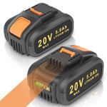 2 Pack 20V 5.0Ah Battery for Worx WA3551, KUNLUN Li-ion Replacement Battery for Worx Cordless Power Tools WA3551.1 WA3553 WA3553.2 WA3641 WA3572 WA3557 WX390 WX176 WX166.4 WX372.1 WG629E WA3760 WA3881