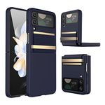 TECHGEAR for Samsung Galaxy Z Flip 4 Screen Protector Case, Z Flip 4 Case with Stylish Leather Hinge & Metal Trim, Hard PC Shockproof [Screen Protector] Case for Samsung Z Flip4, Blue