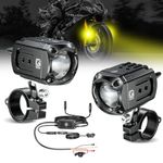 Kewig Motorcycle Auxiliary LED Light Kit Driving Spotlights White/Amber Fog Light with Mount Brackets Wire Harness Waterproof 60W Offroad Work Lights Compatible with Motorcycle J-eep Car Truck (Black)