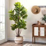 GlowSol Faux Fiddle Leaf Fig Tree, 5 Ft Artificial Ficus Lyrata Plant with 102 Fiddle Leaves, Fake Floor Plant in Pot for Indoor Outdoor Living Room House Office Bedroom Decor