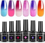 senvenski Color Changing Gel Nail Polish Kit, UV/LED Thermal Temperature Nail Art Set with Blue Purple Red Pink Yellow Orange Glitter Colors | Manicure Gift Kit for Women, Salon Home Use (WB6-005)