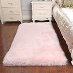 Cumay Super Soft Fluffy Faux Sheepskin Bedside Rugs, Shaggy Silky Plush Carpet For Bedrooms Rugs Living Room Kids Rooms Decor(23.6 x 35.4 inch, Pink)