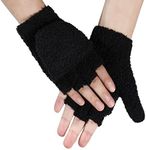 Achiou Warm Fingerless Gloves for Women Men, Convertible Winter Fingerless Mittens with Flip-top Cover Knitted Wool Fabric