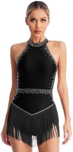 Freebily Abito da Ballo Latino Americano Donna Vestito Danza Classica Ballo Tango con Nappe Frange Body Ginnastica Ritmica Cosutmi Danza del Ventre Danza Samba Salsa Nero M