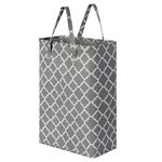 ZERO JET LAG Slim Collapsible Laundry Hamper - Foldable Dirty Clothes Basket - Thin Narrow Laundry Bag - 45L Capacity - Waterproof Vinyl Lining Slim Hamper -Narrow Hamper (21 Inches, Gray Printed)