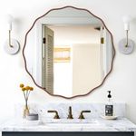 FUWU HOME Round Mirror for Wall Decorative 24" Modern Wavy Circle Mirror Scalloped Mirror for Bathroom Bedroom Living Room Home House Office Entryway (Walnut)