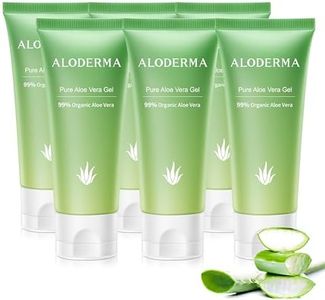 Aloderma 99% Organic Aloe Vera Gel Made within 12 Hours of Harvest, Refreshing Travel Size Aloe Vera Gel for Face & Body, Cooling & Soothing Support for Skin & Sunburn, Hydrating Aloe Gel, 1.5oz - 6ct