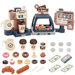 deAO Pretend Kitchen Play Store Coffee Playset Kids Coffee Maker Play Set Dessert Shopping with Coffee Machine Cash Registers Toy Great Pre-School Gift for Toddlers Boys & Girls Age 3 4 5 6 7 8 9