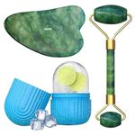 Guffi Jade Roller & Gua Sha Stone - Set Of 3 With Ice Roller For Face, Guasha Facial Tool & Gua Sha Stone For Face, Facial Ice Roller & Ice Massager For Face, Jade Roller For Face Massager