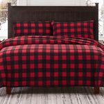 Viviland Plush Micro Fleece Buffalo Plaid Red and Black Holiday Queen Bed Sheet Set - Soft Polar Velvet Sheets - Extra Warm Winter Flannel Bed Sheets with Deep Pocket - Christmas Sheet - Queen