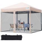 Quictent 8'x8' Pop up Canopy Tent with Netting, Outdoor Instant Portable Gazebo Easy up Screen House Room Tent -Fully Sealed, Waterproof & Roller Bag Included (Tan)