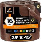 25' x 45' Super Heavy Duty 16 Mil Brown Poly Tarp Cover - Thick Waterproof, UV Resistant, Rip and Tear Proof Tarpaulin with Grommets and Reinforced Edges - by Xpose Safety