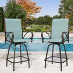 PHI VILLA Outdoor Bar Stools Set of 2, Swivel Patio Bar Stools & Chairs with Armrest, All-Weather High Top Outdoor Bar Chairs for Outside, Porch and Deck