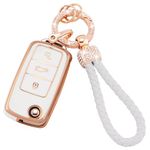 Koaudb Car Key Fob Cover with Keychain Lanyard for VW, 3 Buttons Soft TPU Keys Shells Car Key Cover Compatible with VW Volkswagen Passat Golf Polo Beetle Jetta Touran Eos Scirocco (Vlw-3S)