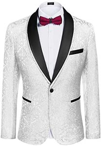 COOFANDY Men's Floral Tuxedo Suit Jacket Dinner Jacket Party Prom Wedding Blazer Jackets, White, Medium