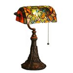 FUMAT Tiffany Lamp Stained Glass Table Lamp for Living Room Side Dragonfly Piano Lamp Small 15.5" Tall Bedroom Bedside Table Lamp Chain Switch Banker's Home Office Desk Light Farmhouse Lamps