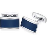 HONEY BEAR Mens Stainless Steel Rectangle Business Wedding Black Cufflinks (Navy Blue)