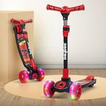 Baybee Kitty Kick Scooter for Kids, Foldable Kids Scooter with 3 Height Adjustable Handle & Brake, Skate Scooter with LED PU Wheels, Runner Scooter for Kids 3 to 10 Years Boys Girls (Red)