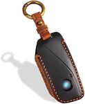 OLLEN Screws-Free Genuine Leather Key Fob Cover Fit for BMW 2023 2024 New 5/7 Series 740i 760i X1 X5 X6 X7 XM IX IX3 I5 I7 etc, with Key Ring, Black