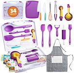 KIDSTIR Kids Cooking Sets Kids Baking Set 34 Piece Real Cooking Set for Kids with Organizer Carrying Case, Kids Cooking Utensils for Girls and Boys Kid Cooking Gift Set and Baking Set for Kids