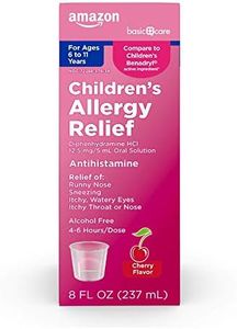 Amazon Basic Care Children's Allergy Relief Liquid, Kids Allergy Medicine with Diphenhydramine HCl, Antihistamine, Cherry Flavor, for Children Ages 6-11 Years, 8 fl oz (Pack of 1)