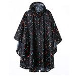 Unisex Stylish Rain Poncho Zipper Up Raincoats with Pockets for Women/Men Geometric