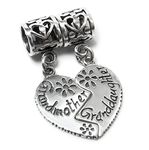 Sterling Silver Grandmother Granddaughter Love Heart w/Daisy Flower Dangle Family Bead Pendant for European charm Bracelets Necklaces