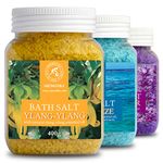 Bath Salts Set 3x400g with Lavender - Sea Breeze & Ylang-Ylang - 100% Natural Essential Oil - Best for Good Sleep - Stress Relief - Bathing - Body Care - Wellness - Beauty - Relaxation - Spa