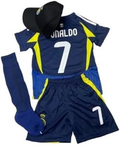 New Kids and Adult Ronal #7 Away Yellow Blue Soccer Jersey + Cap + Socks (26(9-10Years))