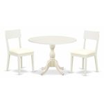 East West Furniture Dublin 3 Piece Dinette Set for Small Spaces Contains a Round Table with Dropleaf and 2 Faux Leather Dining Room Chairs, 42x42 Inch, Linen White