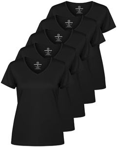 Real Essentials Womens Plus Size V Neck T-Shirt Ladies Yoga Top Athletic Tees Active Wear Gym Workout Zumba Just My Exercise Running Essentials Dry Fit Wicking Basic Clothes, Set 5, 3X, Pack of 5