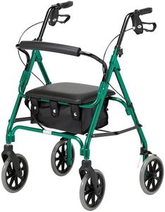Days Lightweight Folding Four Wheel Rollator Walker with Padded Seat, Lockable Brakes, Ergonomic Handles, and Carry Bag, Limited Mobility Aid, Racing Green, Medium
