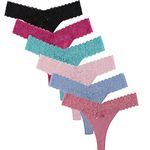 UWOCEKA Women Thongs Cotton, 6 Pack Variety of Thong Lace Trim Undies Panties Tanga(S)