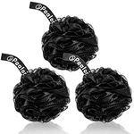 Paalor Loofah-Pack of 3, Black Loofah men with Double Knotted Core and Hanging Ribbon-Shower Sponge Mesh Loofa, Creates a Rich Lather for Gentle Cleansing, Exfoliating