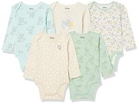 Amazon Essentials Disney | Marvel | Star Wars | Princess Baby Girls' Long-Sleeve Bodysuits, Pack of 5, Bambi Nature, Premature