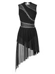 CHICTRY Women's Lyrical Dance Costume High Low Rhinestone Modern Contemporary Dance Dress Black S