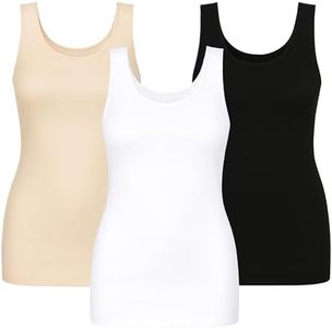 UnsichtBra 3er Pack Shape Damen Unterhemden Longshirt | Basic Wohlfühl Mikrofaser Damen Top ohne Bügel | Bauchweg Tops Unterhemd Frauen Weiss Schwarz Beige (Schwarz,Weiss,Beige, L-XL)