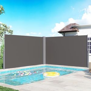 C-Hopetree 236"x63" Outdoor Retractable Double Side Awning, Patio Waterproof Sun Shade Privacy Screen Panel for Deck, Porch and Balcony, Dark Grey