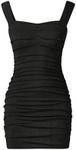 OYOANGLE Girl's Rib Knitted Sleeveless Ruched Strap Bodycon Pencil Mini Tank Dress Summer Casual Dresses Black 8Y