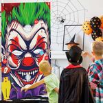 Halloween Carnival Clown Toss Games Banner with 3 Bean Bags Carnival Party Decoration Supplies Set for Halloween Indoor Outdoor Events Birthday Circus Backdrop Decor Hanging Banner Yard Throwing Game