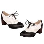 Holibanna 1 Pair Women's Deep Mouth High Heel Shoes Kitten Heels for Women Dressy Vintage Heels Trendy Shoes for Women Retro Lace-up Oxfords Brogue Shoes Women Ankle Heels Single Shoes Black