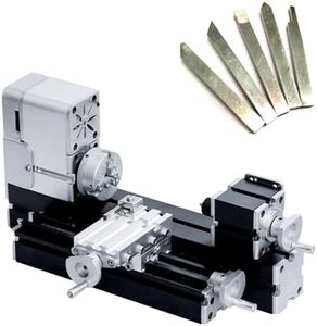 ZHRUI Mini Metal Lathe with 5-Piece 4x4mm Carbide Tipped Cutter Set – 20000 RPM Motor, 0.02mm Precision, All-Metal Construction, for Turning Soft Metal/Wood/Acrylic – Ready to Use Out of the Box