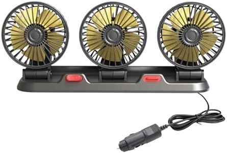 Crethinkaty 12v Car Cooling Three-Head Fan, 360° Rotation, 2-Speed Adjustable, 51-Inch Cord Length, Portable Car Cooling Fan for SUV, Rv, Vehicle, Boat, Golf