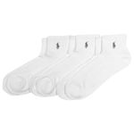 Polo Ralph Lauren Men's Tech Athletic Quarter Socks with Polo Logo (3 Pairs), White, 6-12.5