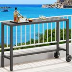 YITAHOME 55" Outdoor Bar Table, Rectangle Narrow Counter Height Table, Ideal Bar Height Table for Balcony, Patio, Garden, Yard, Poolside, Silver Bottom Texture