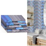 JUNART Peel and Stick Wall Tile Stickers for Kitchen,Thicker PVC Self Adhesive Stick on Tiles,Waterproof Backsplash Smart Tiles for Kitchen,Stoves, Bathroom(30×15cm,12 Sheets,Blue Limestone)