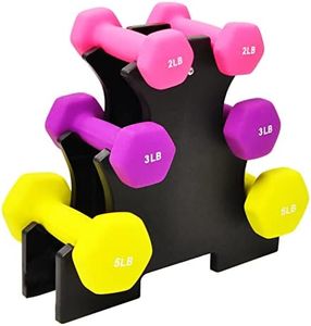 Signature Fitness Set of 6 Neoprene Dumbbell Hand Weights, Anti-Slip, Anti-roll, Hex Shape Colorful, 2/3/5 Pound Pairs, 20-Pound with Rack